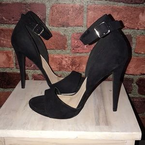 Black ankle strap/open toe heels